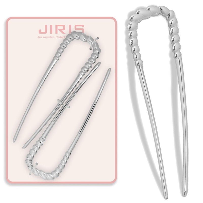 JIRIS 2PCS 5.5Inch French Hair Pins Large U-Shaped Pins for Women and Girls Fashion Metal Hair Pin French Twist Hair Pins for Buns, Updos,Stylish and Functional(set4-silver) - Image 1